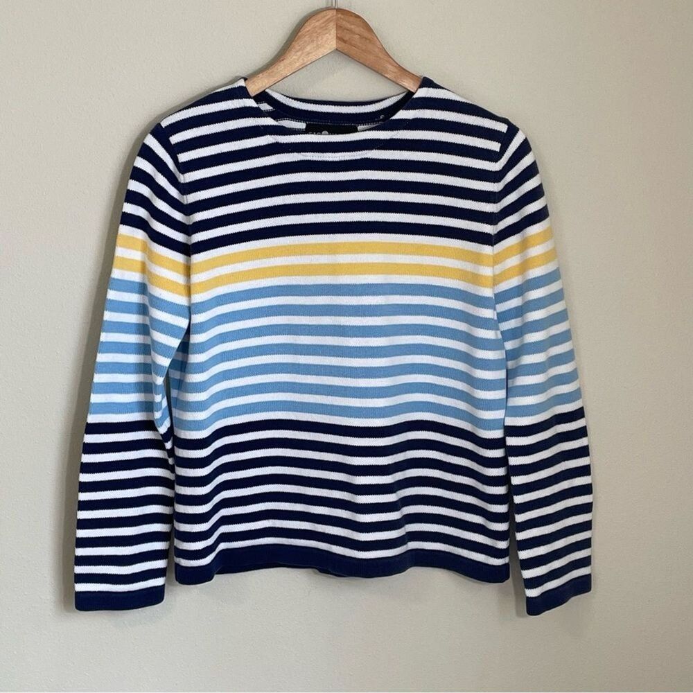 Vintage Sag Harbor Nautical Striped Sweater Womens PS Cotton Knit Cottagecore